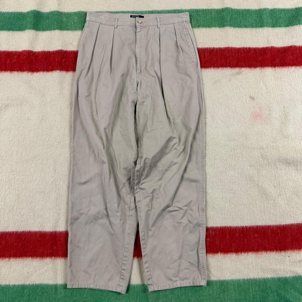 Vintage 90s Polo Ralph Lauren Chinos Made in USA Tan Pleated Pants 32x32